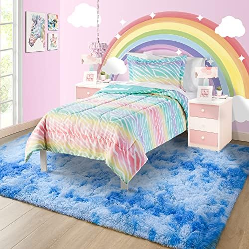 6x9 Large Tie-Dyed Blue Fluffy Soft Area Rug Non-Slip for Kids Bedroom - Image 2