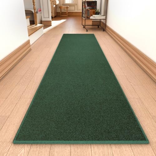 Runner Rug with Non Slip Rubber Backing 2' * 10', Washable Soft Floor Carpet for Kitchen, Hallway, Entryway Indoor, Bedroom, Laundry, Low Pile Area Rugs, Solid Color with Pointillism Style, Green by AREDO
