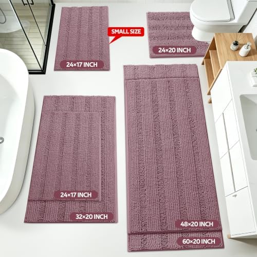 Striped Mauve Bathroom Rug Set 3 Pieces Ultra Soft, Non Slip Chenille Bath Carpet, Absorbent Plush Shaggy Bath Mats for Bathroom, Toilet, Bedroom, Kitchen - Image 2