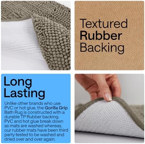 GORILLA GRIP Chenille Bath Rug Mat for Square Toilet Base, 24x19 Latte - Image 4