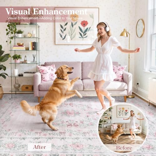 Wonnitar Pink Floral Bow 4x6 Area Rug, Washable Rug for Bedroom - Image 2