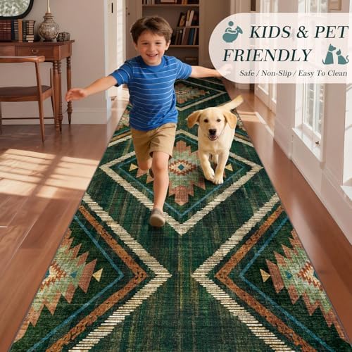 Boho Runner Rugs for Hallway 3x14Ft Non Slip, Long Wide Green Moroccan Washable Kitchen Rug Runner, Soft Geometric Entryway Floor Carpets for Entrance Doorway Home Office Decor - Image 5