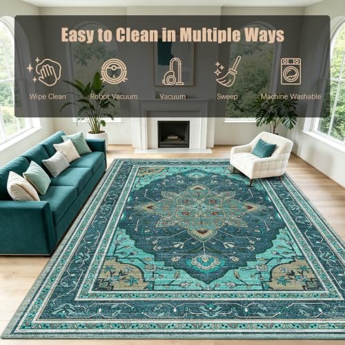YARNSCAPE 8' x 10' Machine Washable Area Rug, Non-Slip Low-Pile Carpet - Image 7