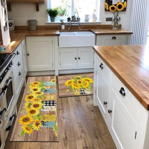 Sunflower Kitchen Rugs Set of 2,Farmhouse Style Kitchen Decor Kitchen Mat Non-Slip Washable,Farmhouse Kitchen Decor Anti Fatigue Floor Mat for Kitchen Sink Laundry Room, 17x30+17x47Inch - Image 4