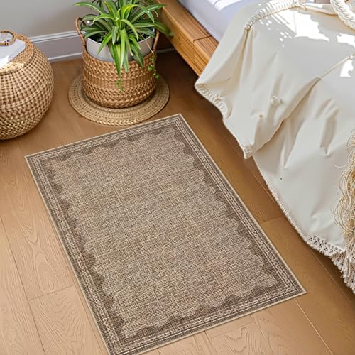 GarveeHome Door Mat Indoor Rugs for Entryway Scalloped Small Rug 2x3 Washable Non-Slip Solid Coffee Modern Minimalism Soft Low-Pile Throw Carpet for Bedroom Kitchen Bath Entrance - Image 3