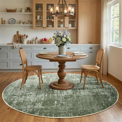 6ft Round Abstract Washable Area Rug for Living Room Green - Image 4