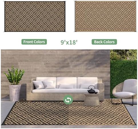 GENIMO Outdoor Rug, Waterproof Plastic Rugs 9'x18' for Camping Black Brown - Image 4