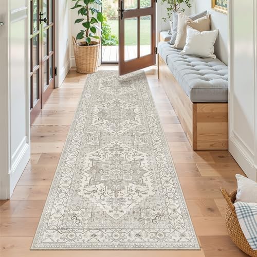 Madane Kitchen Runner Rug 2x7 with Rubber Backing Non Slip, Beige/Brown by Madane