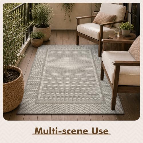 MontVoo-3x5 Outdoor Rug Porch Entryway Rug-Polypropylene Indoor Outdoor Rugs for Entryway Kitchen Balcony Patio, Textured Weave, Durable, Fade-Resistant, Non-Shedding, Modern Neutral Grey - Image 6