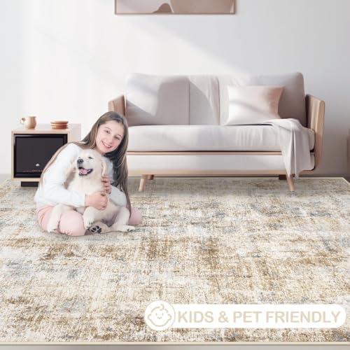 Area Rugs 5x7 Living Room: Washable Rug Modern Abstract Rugs Soft Non Slip Neutral Rug Stain Resistant Indoor Carpet for Bedroom Kitchen Dining Room Nursery Home Office Rugs(Blue Brown,5'x7') - Image 5