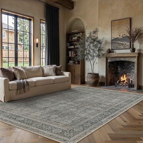 PureCozy Grey Brown Area Rug 8x10 Vintage Traditional Distressed - Image 2