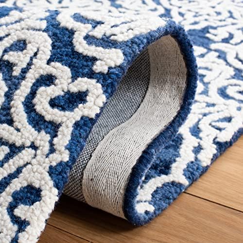 SAFAVIEH Blossom Collection Runner Rug - 2'3" x 8', Navy & Ivory, Handmade Wool, Ideal for High Traffic Areas in Living Room, Bedroom (BLM112N) - Image 7