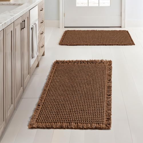 MIULEE Set of 2 Waffle Bathroom Rugs Boho Bath Mat Mocha 17x24 Inch by MIULEE