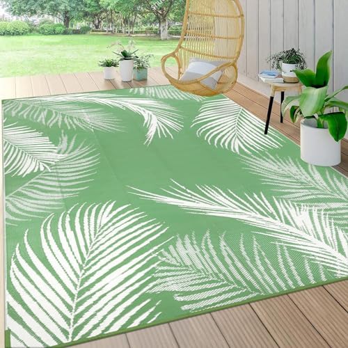 Pauwer Waterproof Outdoor Rug 6x9, Plastic Straw Patio Mat, Leaf Green by Pauwer