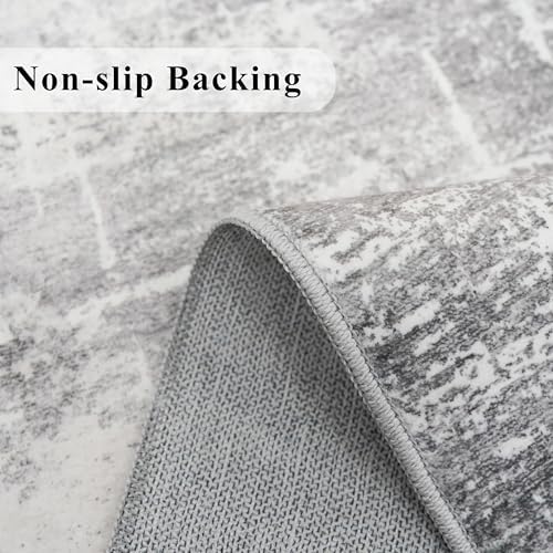 2'6x14 Abstract Kitchen Area Rugs: Farmhouse Washable Non-Slip Long Hallway Rug Soft Stain-Resistant Entryway Bathroom Floor Mat Low-Pile Nursery Living Room Bedroom Carpet(2'6x14,Light/Grey) - Image 3