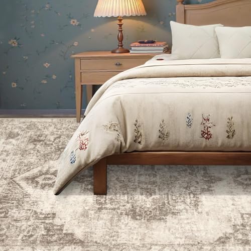 Area Rug 6x9 Vintage Rugs: Washable Indoor Medallion Rug Low Pile Distressed Floor Carpet Retro Accent Rugs for Living Room Bedroom Kitchen Dining Table Home Office(Taupe, 6'x9') - Image 4