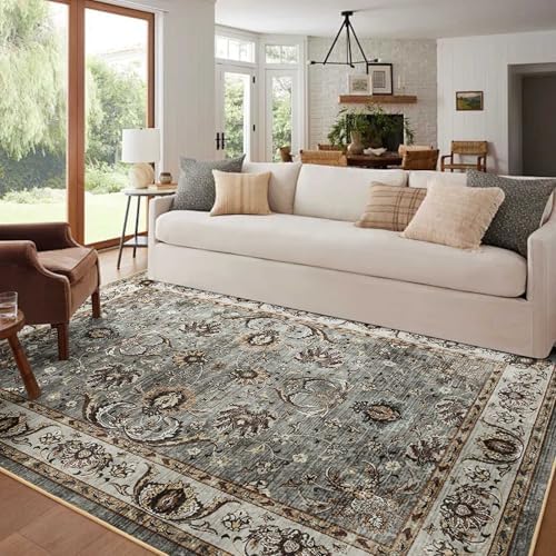 5x7 Ft Machine Washable Area Rugs for Bedroom, Thin Vintage Floral Print Rug Non Slip Carpet for Living Room, Dining Room, Office Home Decor (Brown) by Cuzwlovita