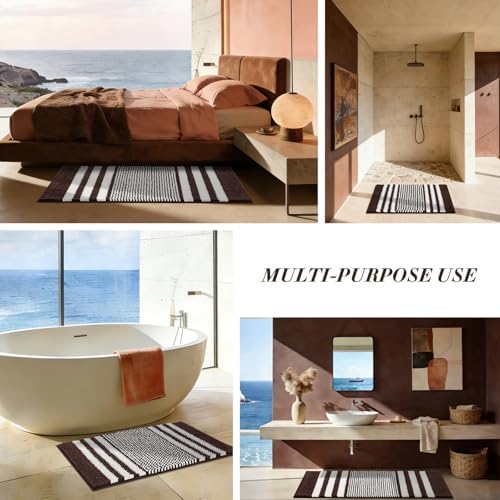 BSICPRO Bathroom Rugs Sets 2 Piece, Non Slip Striped Bath Mats, Coffee - Image 4