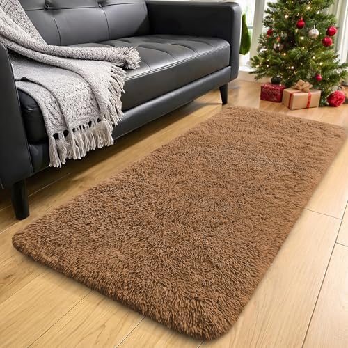 OLANLY 2x4 Machine Washable Runner Rugs for Hallway, Soft Fluffy Shaggy Bedside Rugs for Bedroom, Living Room, Indoor Floor Carpet for Kids Girls and Boys, Nursery Rooms, Home Decor Aesthetic, Khaki by OLANLY
