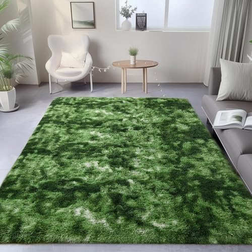 Fluffy Moss Green Rugs for Living Room 5x8, Modern Bedside Forest Carpets - Image 5