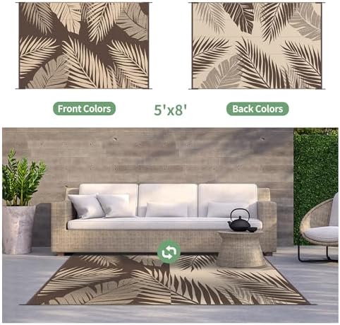 GENIMO Outdoor Rug, Waterproof Plastic Rugs for Patio, 5'x8' Coffee Beige - Image 2