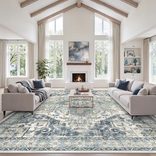 zesthome 10x14 Area Rugs for Living Room,Large Washable Rug,Blue by Zesthome
