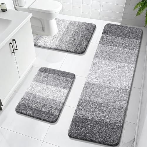 OLANLY Microfiber Bathroom Rugs Sets 3 Piece, Absorbent Bath Mats, Grey by OLANLY