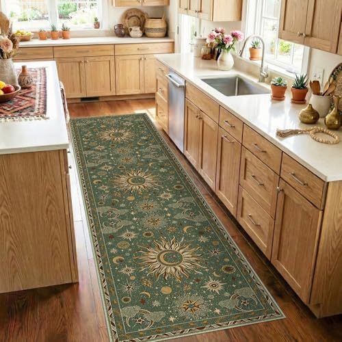 Vacuum-Friendly, 2x8 Washable Area Rug, Green Brown by meejou