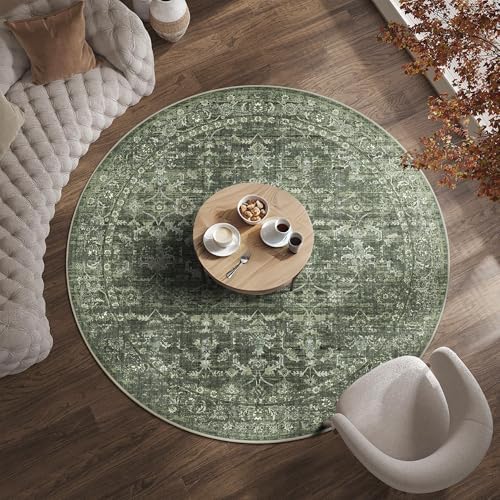 6ft Round Washable Living Room Rug Soft Retro Dark Green Throw Carpet by HOME
