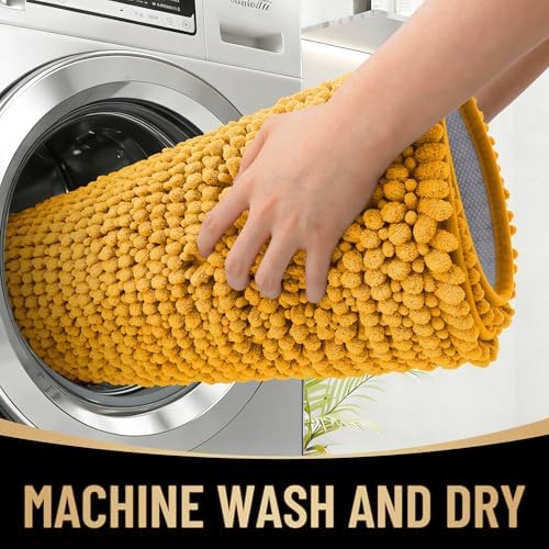 OLANLY Thick Chenille Absorbent Bathroom Rugs Mat 30x20, Golden Yellow - Image 4