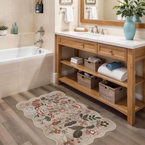 30x20 Bath Mat Bathroom Rugs: Vintage Low-Pile Thin Door Mat Beige-Brown - Image 2