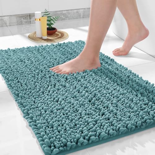 Yimobra Large Bathroom Rugs Non Slip Washable 36x24 Inch - Ultra Soft Absorbent Chenille Bath Mat, Quick Dry Shaggy Floor Carpet for Tub Shower, Teal Blue Home Decor Accessories by Yimobra