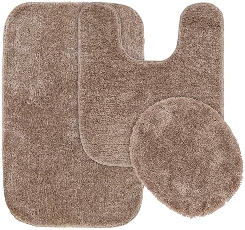 Garland Rug Traditional 3 Piece Nylon Washable Bathroom Rug Set Taupe by Garland+Rug