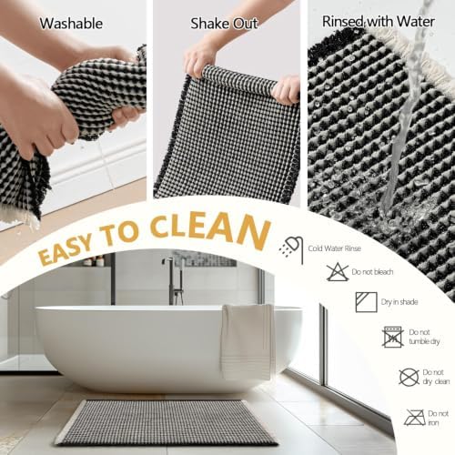 MIULEE Set of 2 Waffle Bathroom Rugs Boho Bath Mat Black&Cream 17x24 Inch - Image 6