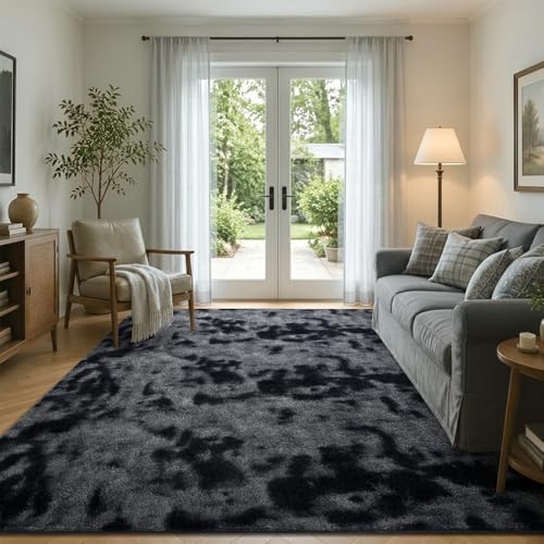 6x9 Large Tie-dye Dark Grey Area Rug Washable Non-Slip for Living Room - Image 4