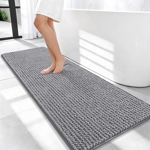 OLANLY Thick Chenille Bathroom Runner Rugs 47x20, Absorbent Bath Mat, Grey by OLANLY