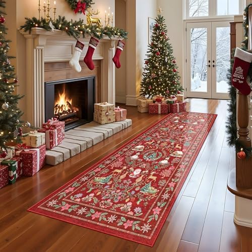 Rugxara Christmas 2x6 Runner Rug for Hallway Kitchen Entryway, Red - Image 3