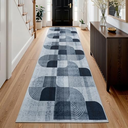 Washable Modern Geometric Hallway Runner Rug for Kitchen Grey 3x10 by Ailyei