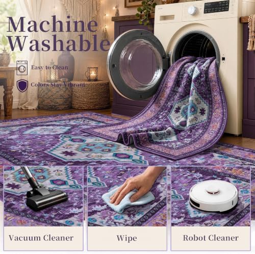 Tangsoo Purple 2x3 Washable Rugs for Entryway, Vintage Non Slip Small Rug - Image 4