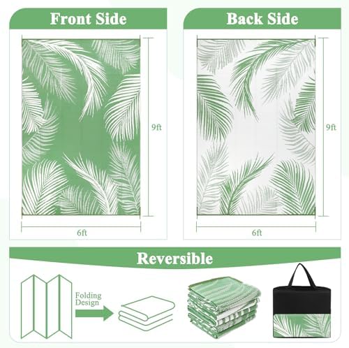 Pauwer Waterproof Outdoor Rug 6x9, Plastic Straw Patio Mat, Leaf Green - Image 2