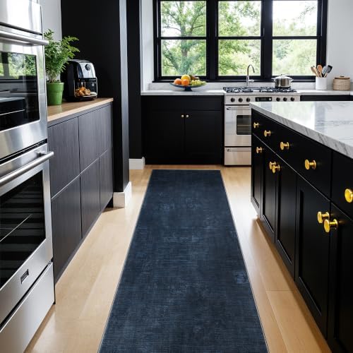 2.7x6 Washable Runner Rugs, Navy Blue Stainproof Non-Slip for Hallway - Image 2