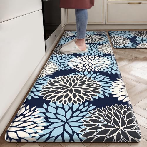Cushioned Anti-Fatigue Kitchen Mats for Floor – Non-Slip Waterproof Memory Foam Runner, Extra Wide & Long, Comfortable Standing Mat for Kitchen, Sink, Office, Laundry, Navy Blue by tubeamin