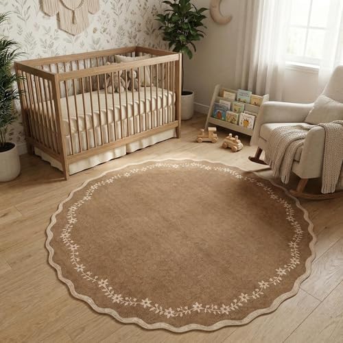 GarveeHome Round Area Rug 5ft Scalloped Washable Circle Rug for Bedroom by GarveeHome