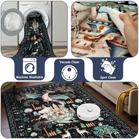 nesrt 5x7 Washable Area Rugs for Living Room Bedroom, Black Dragon Animal Print Dining Room Rugs Non Slip, Soft Botanical Forest Nursey Playroom Floor Carpets for Farmhouse Study Home Office Decor - Image 5