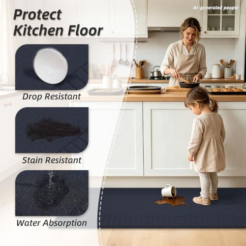 BEQHAUSE Kitchen Rugs 24"x71", Non Slip Washable Kitchen Mat, Navy Blue - Image 4