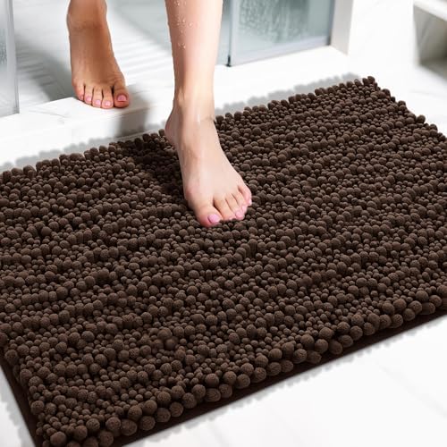 Yimobra Large Bathroom Rugs Non Slip Washable 36x24 Inch - Ultra Soft Absorbent Chenille Bath Mat, Quick Dry Shaggy Floor Carpet for Tub Shower, Brown Home Decor Accessories by Yimobra