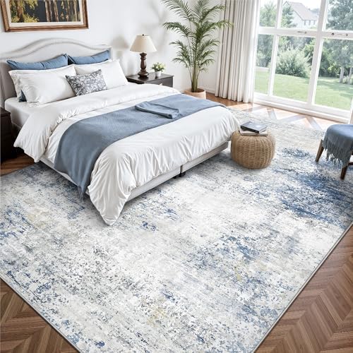 8x10 Area Rugs, Abstract Modern Ultra Soft Washable Rug, Non Slip Carpet with Rubber Back Stain Resistance Rugs for Living Room, Bedroom, Dining Room Decor(Blue & White) - Image 3