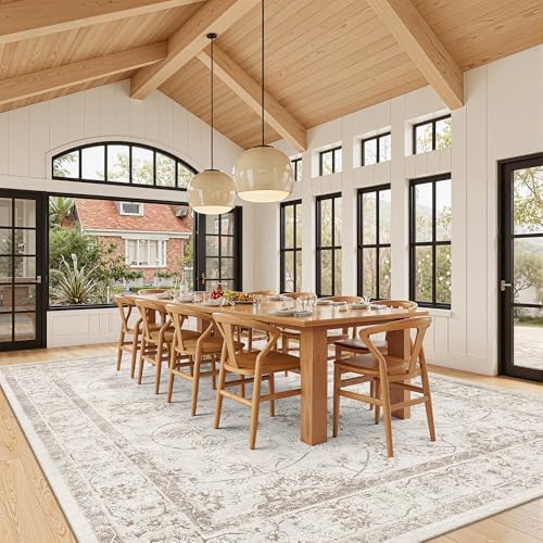 Madane Living Room 10x14 Area Rugs, Washable Soft Neutral Rug Brown/Ivory - Image 2