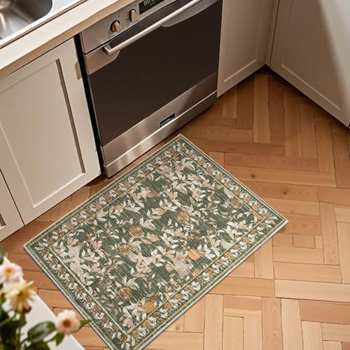 jinchan 2x3 Floral Vintage Washable Accent Entryway Rug, Green - Image 3