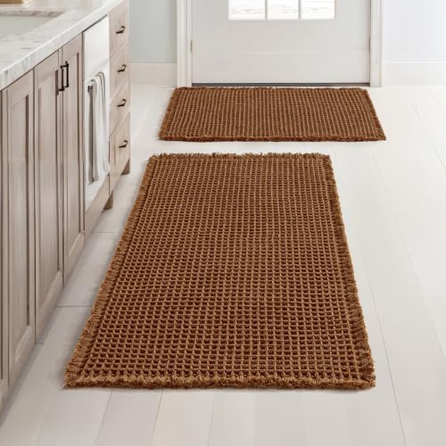 MIULEE Set of 2 Waffle Bathroom Rugs Boho Bath Mat Caramel 17"x24"+20"x32" by MIULEE